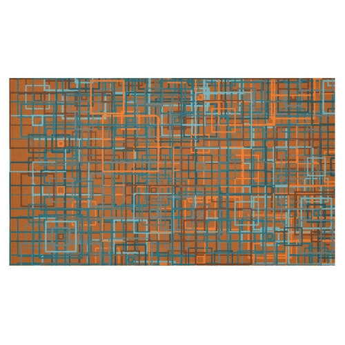 Red Blue Geometric Squares Pattern Cotton Linen Tablecloth 60"x 104"