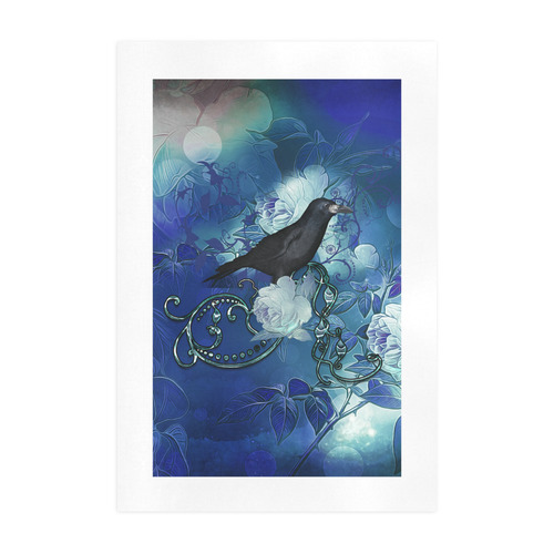 The crow with wonderful  flowers Art Print 19‘’x28‘’