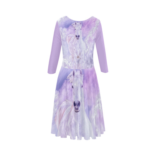 Girly Romantic Horse Of Clouds Elbow Sleeve Ice Skater Dress (D20)