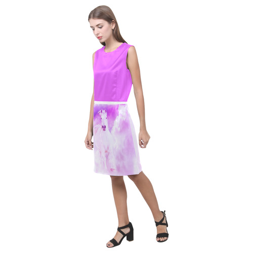 Girly Romantic Pink Horse In The Sky Eos Women's Sleeveless Dress (Model D01)