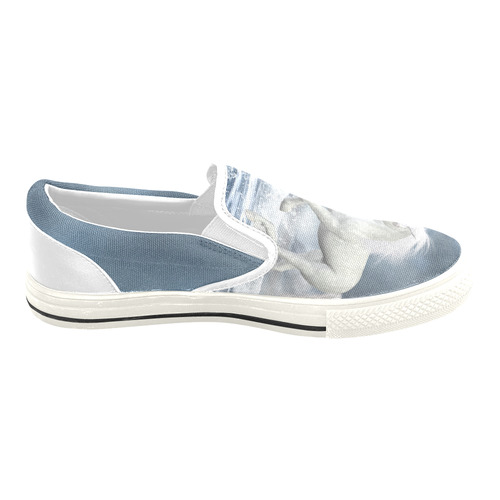 A white Unicorn wading in the water Slip-on Canvas Shoes for Kid (Model 019)