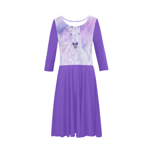 Girly Romantic Horse Of Clouds Elbow Sleeve Ice Skater Dress (D20)