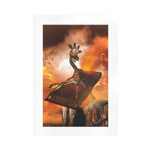 Flying giraffe on a rug Art Print 16‘’x23‘’