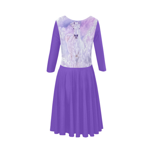 Girly Romantic Horse Of Clouds Elbow Sleeve Ice Skater Dress (D20)