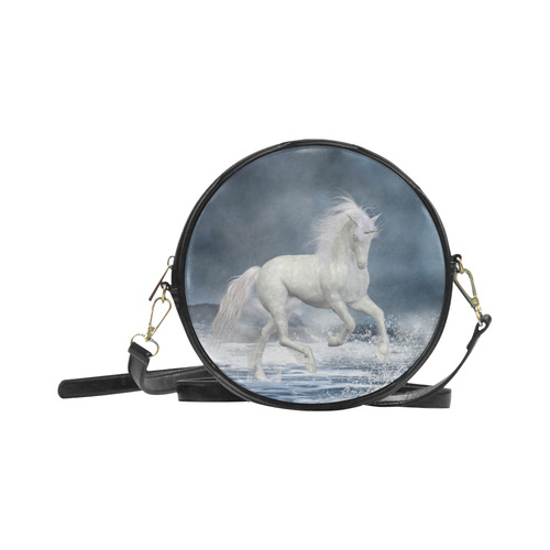 A white Unicorn wading in the water Round Sling Bag (Model 1647)