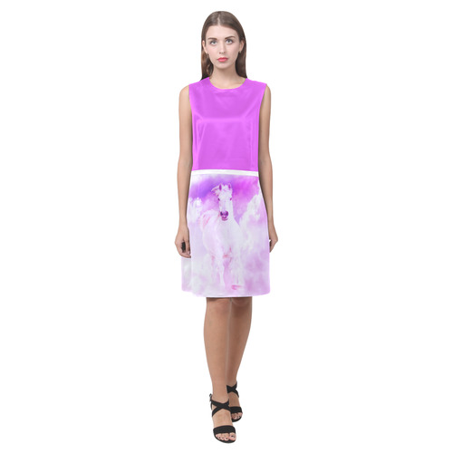 Girly Romantic Pink Horse In The Sky Eos Women's Sleeveless Dress (Model D01)