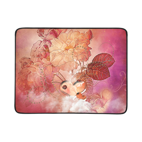 Hearts with flowers soft colors Beach Mat 78"x 60"