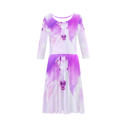 Girly Romantic Pink Horse In The Sky Elbow Sleeve Ice Skater Dress (D20)