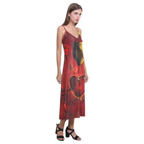 Flying hearts V-Neck Open Fork Long Dress(Model D18)