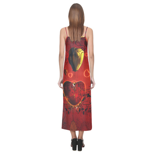 Flying hearts V-Neck Open Fork Long Dress(Model D18)