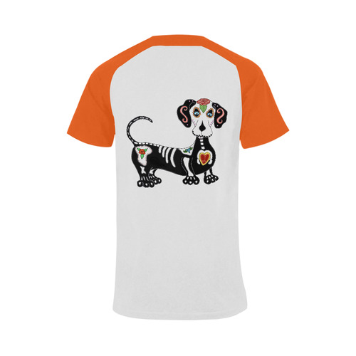 Dachshund Sugar Skull Orange Men's Raglan T-shirt (USA Size) (Model T11)