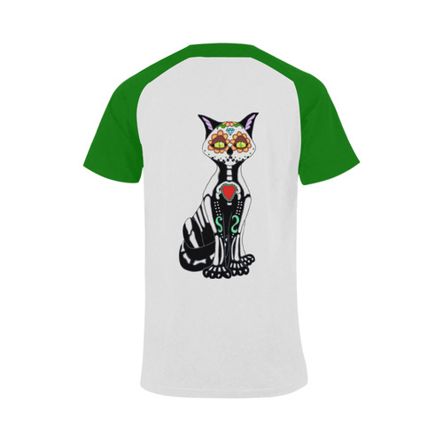 Sugar Skull Cat Green Men's Raglan T-shirt (USA Size) (Model T11)