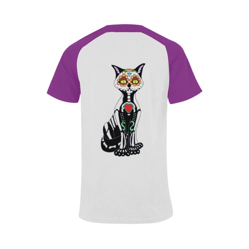 Sugar Skull Cat Purple Men's Raglan T-shirt Big Size (USA Size) (Model T11)