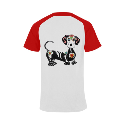 Dachshund Sugar Skull Red Men's Raglan T-shirt (USA Size) (Model T11)