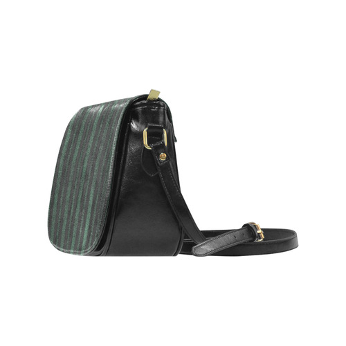 Trendy dark green leather look lines Classic Saddle Bag/Large (Model 1648)