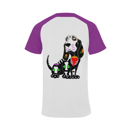 Basset Hound Sugar Skull Purple Men's Raglan T-shirt (USA Size) (Model T11)