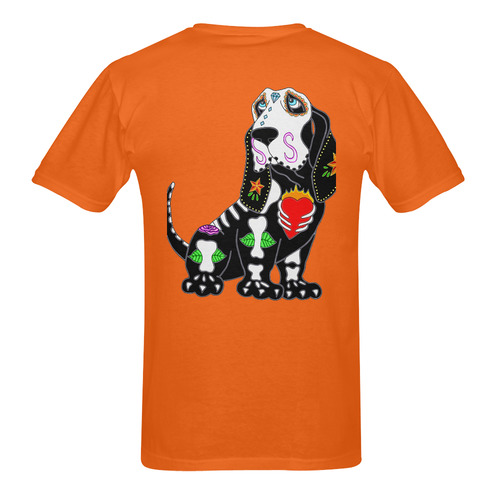 Basset Hound Sugar Skull Orange Men's T-Shirt in USA Size (Two Sides Printing)