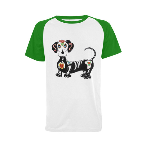 Dachshund Sugar Skull Green Men's Raglan T-shirt (USA Size) (Model T11)