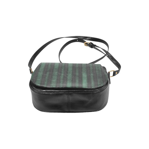 Trendy dark green leather look lines Classic Saddle Bag/Large (Model 1648)