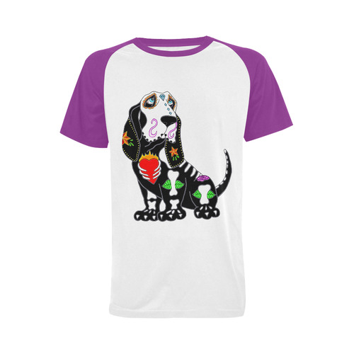 Basset Hound Sugar Skull Purple Men's Raglan T-shirt (USA Size) (Model T11)