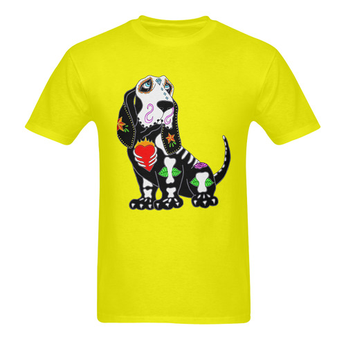 Basset Hound Sugar Skull Yellow Men's T-Shirt in USA Size (Two Sides Printing)