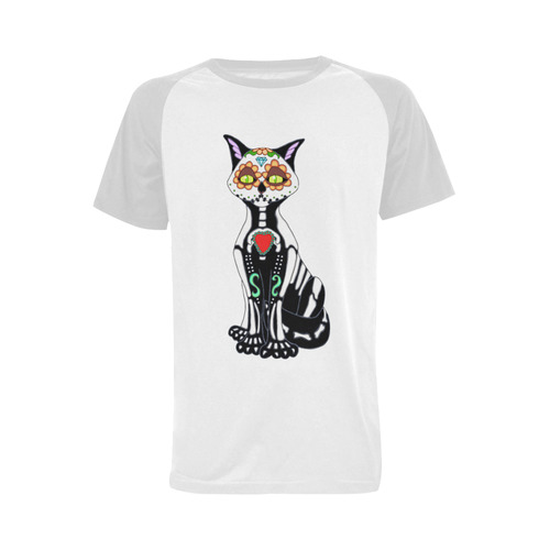 Sugar Skull Cat Grey Men's Raglan T-shirt (USA Size) (Model T11)