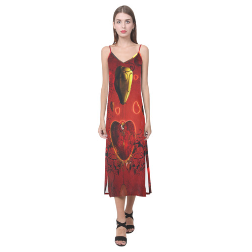 Flying hearts V-Neck Open Fork Long Dress(Model D18)