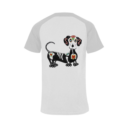 Dachshund Sugar Skull Grey Men's Raglan T-shirt (USA Size) (Model T11)