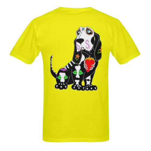 Basset Hound Sugar Skull Yellow Men's T-Shirt in USA Size (Two Sides Printing)