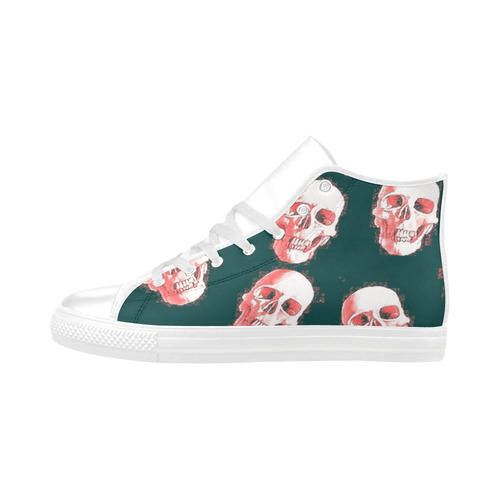 skulls white pink by JamColors Aquila High Top Microfiber Leather Women's Shoes (Model 032)
