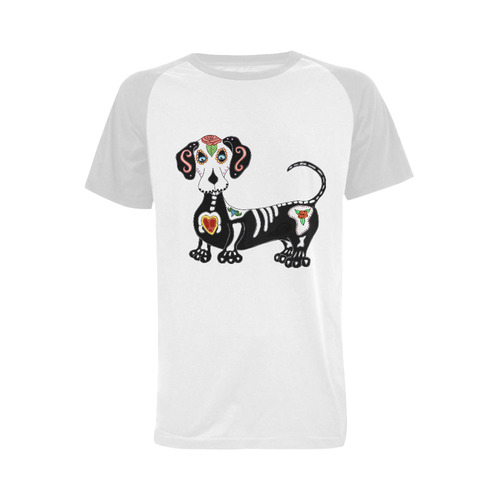 Dachshund Sugar Skull Grey Men's Raglan T-shirt (USA Size) (Model T11)