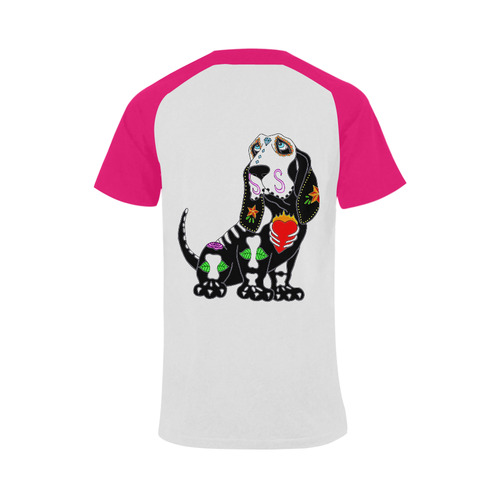 Basset Hound Sugar Skull Hot Pink Men's Raglan T-shirt (USA Size) (Model T11)