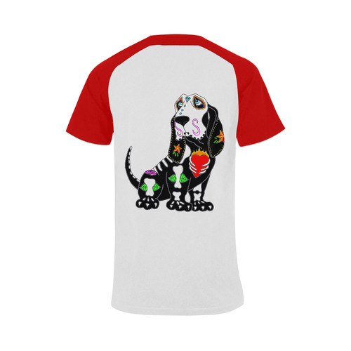 Basset Hound Sugar Skull Red Men's Raglan T-shirt (USA Size) (Model T11)