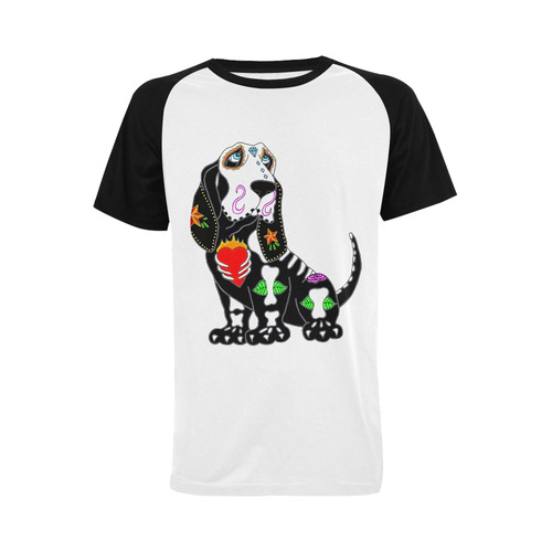Basset Hound Sugar Skull Black Men's Raglan T-shirt (USA Size) (Model T11)