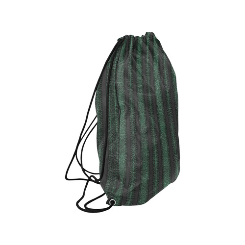 Trendy dark green leather look lines Medium Drawstring Bag Model 1604 (Twin Sides) 13.8"(W) * 18.1"(H)