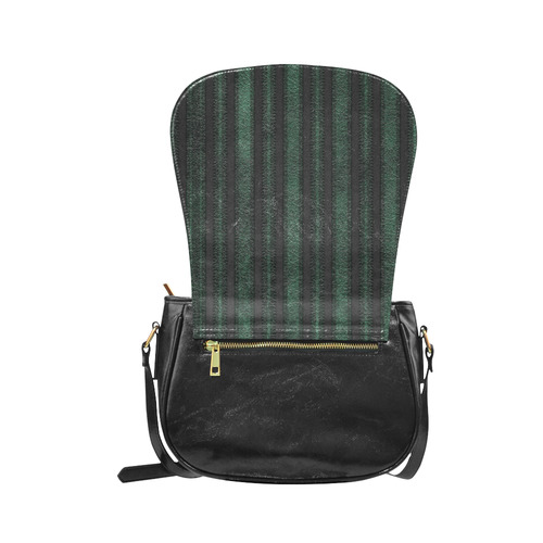 Trendy dark green leather look lines Classic Saddle Bag/Large (Model 1648)
