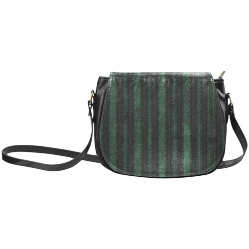 Trendy dark green leather look lines Classic Saddle Bag/Large (Model 1648)