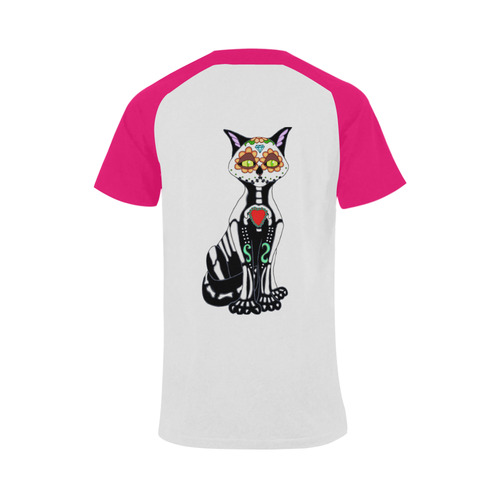 Sugar Skull Cat Hot Pink Men's Raglan T-shirt (USA Size) (Model T11)