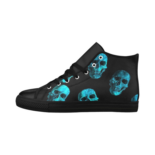 skulls blue by JamColors Aquila High Top Microfiber Leather Men's Shoes/Large Size (Model 032)