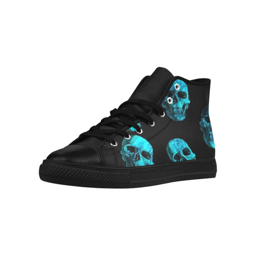 skulls blue by JamColors Aquila High Top Microfiber Leather Women's Shoes (Model 032)