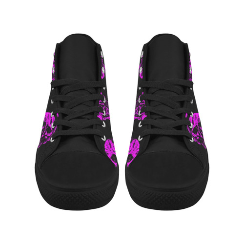 purple skulls Aquila High Top Microfiber Leather Women's Shoes (Model 032)