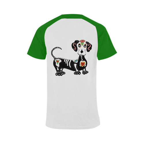 Dachshund Sugar Skull Green Men's Raglan T-shirt (USA Size) (Model T11)
