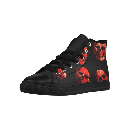 skulls red Aquila High Top Microfiber Leather Women's Shoes/Large Size (Model 032)
