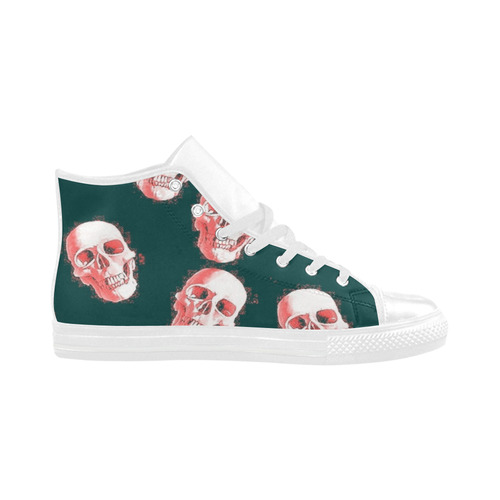 skulls white pink by JamColors Aquila High Top Microfiber Leather Women's Shoes (Model 032)
