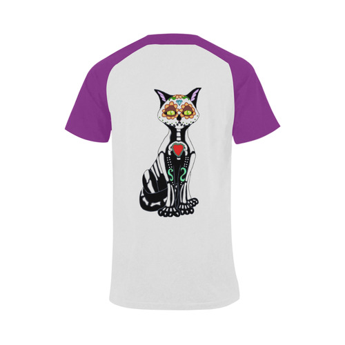 Sugar Skull Cat Purple Men's Raglan T-shirt (USA Size) (Model T11)