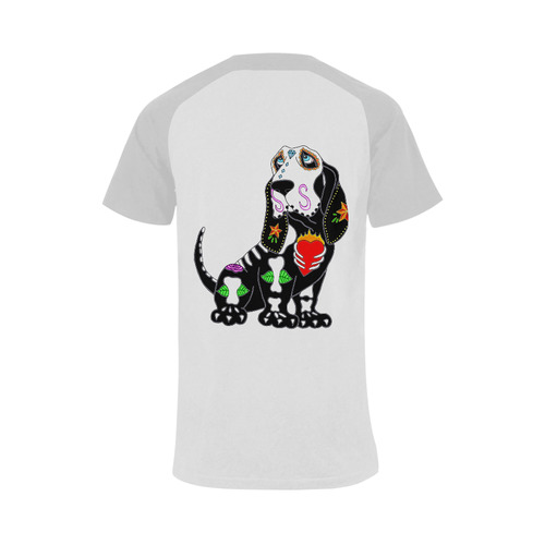 Basset Hound Sugar Skull Grey Men's Raglan T-shirt (USA Size) (Model T11)