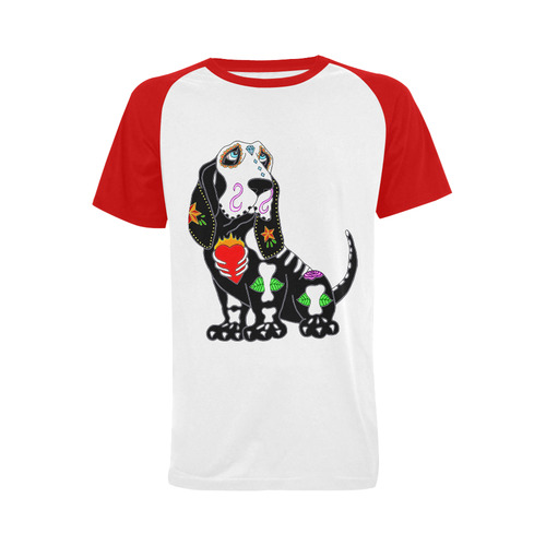 Basset Hound Sugar Skull Red Men's Raglan T-shirt (USA Size) (Model T11)