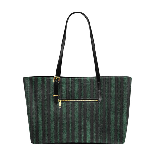 Trendy dark green leather look lines Euramerican Tote Bag/Large (Model 1656)