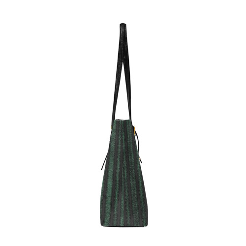 Trendy dark green leather look lines Euramerican Tote Bag/Large (Model 1656)