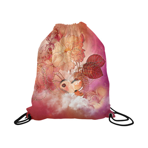 Hearts with flowers soft colors Large Drawstring Bag Model 1604 (Twin Sides)  16.5"(W) * 19.3"(H)